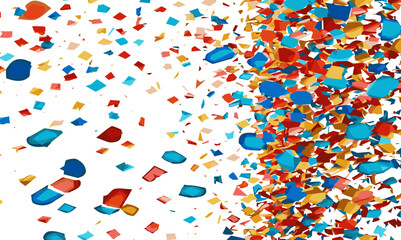 Abstract vibrant color confetti on white background. Concept of anniversary, Christmas decoration, greeting card, party social event vector illustration.