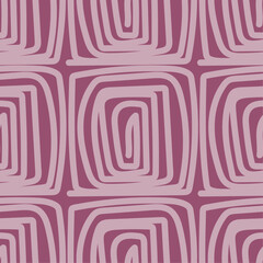 Seamless pattern with square and zigzag hand-drawn lines on a purple background