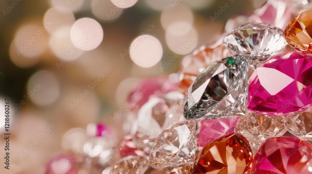 Poster close-up view of colorful gemstones with blurred background in luxurious setting
