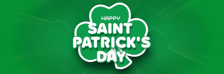 Fototapeta premium A 3D render of a creative minimalist Saint Patrick's Day poster design with a retro theme. There's a green shamrock with a white outline. The text 