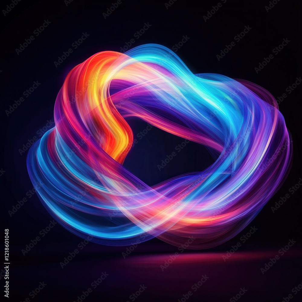 Poster vibrant glowing rainbow light trails dark background artistic visualization abstract design dynamic 
