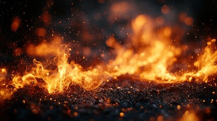 Fiery Embers Burning, Night, Sparks