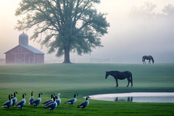 horses in the morning