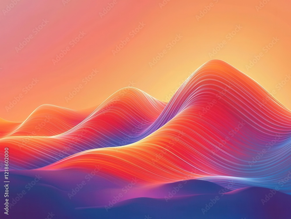Poster dynamic intertwining red and orange light trails forming waves on a gradient background digital art 