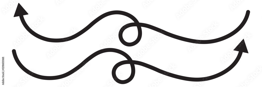 Poster a collection of hand-drawn arrows in various directions and styles. arrow wavy black vector icon. si