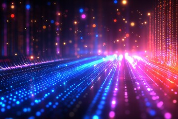 Obraz premium Vibrant light trails create a mesmerizing digital landscape during an electronic event at night