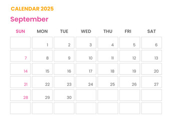September Calendar 2025 corporate design planner template.
