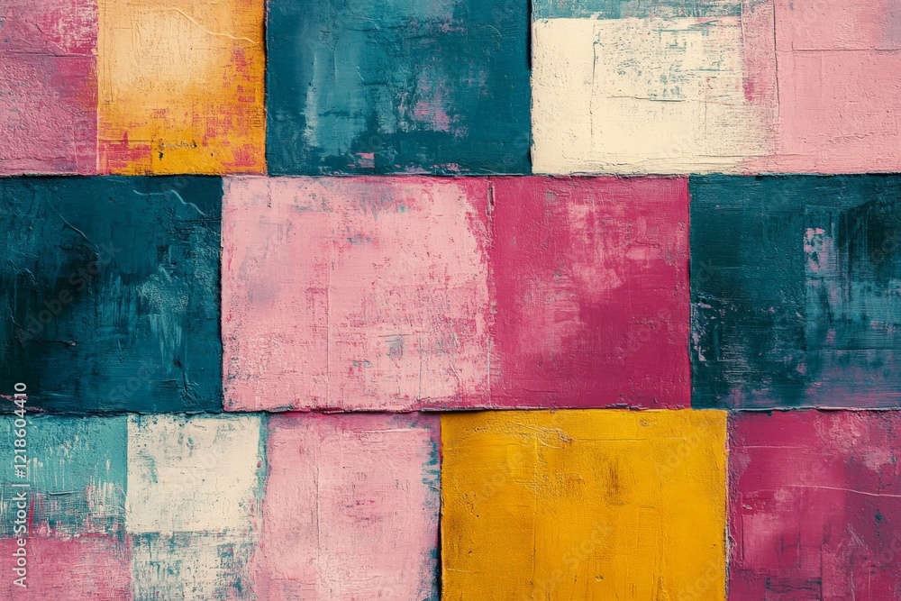Poster colorful abstract wall art featuring vibrant blocks of various colors and textures in a modern setti