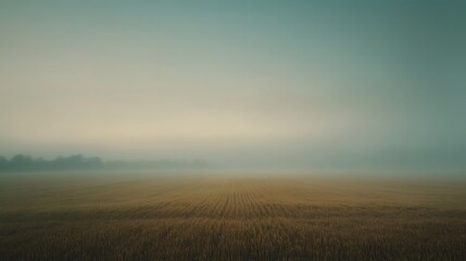 Obraz premium Misty Morning Field Golden Wheat Serenity Landscape
