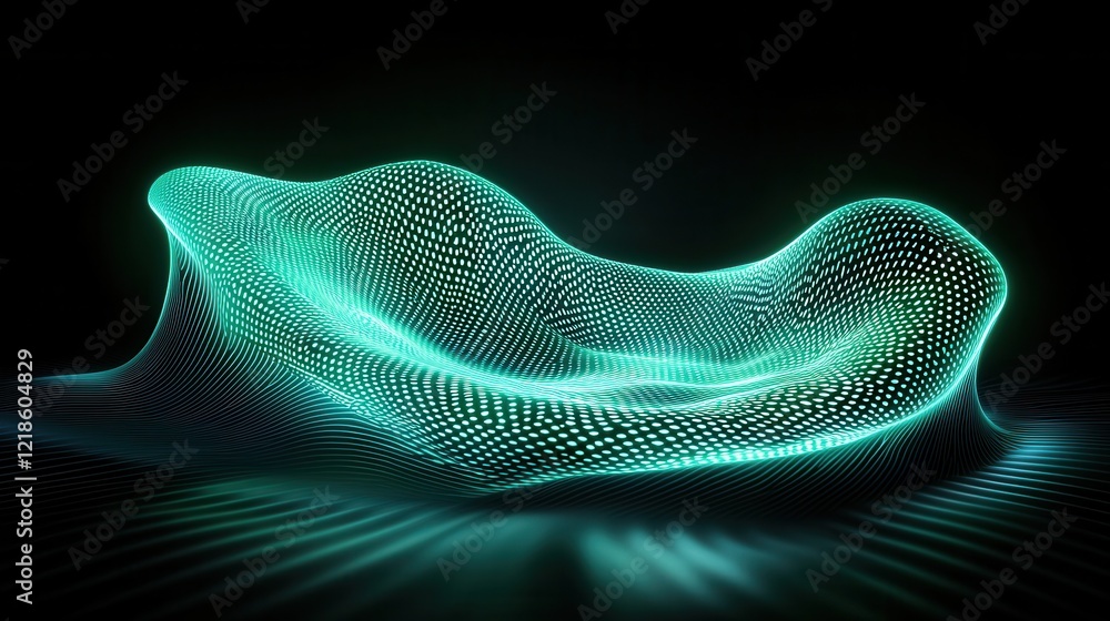 Poster futuristic neon green light trails creating angular patterns on black background abstract art digita