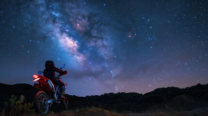 Dirt Bike Adventure Under Starry Night Sky View