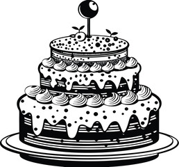 Delicious Cake for Love Celebration, coquette cake, vintage cake, wedding cake, birthday cake, heart cake. Sweet Treat for Romantic Occasions, Valentines Day design illustration clipart
