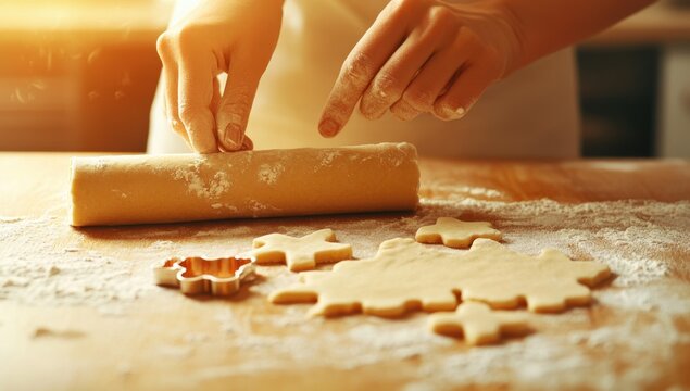 Baking homemade cookies with star-shaped cutters
