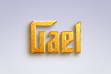 Gold text effect of Spanish name Gael on light-blue background.	