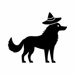 Vector-silhouette-of-wolf wearing hat