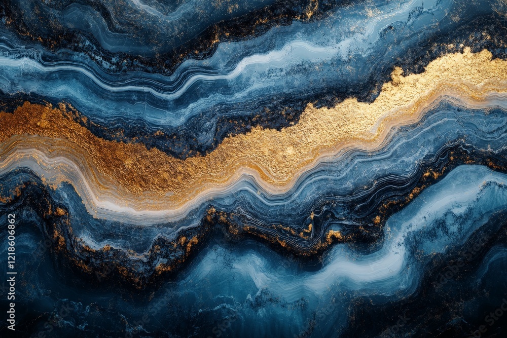 Poster beautiful abstract artwork featuring flowing blue and gold patterns with a mesmerizing texture and d