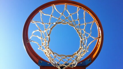 Basketball hoop against clear blue sky