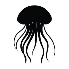 Jellyfish Silhouette Vector Art Illustration - Elegant Black Jellyfish Design