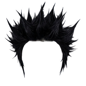 Jagged black wig on a transparent background for design use, isolated on a transparent background. PNG