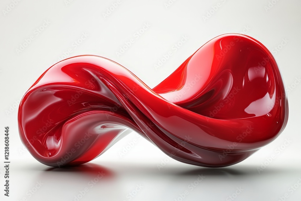 Poster sculpture of a flowing red form with smooth curves and modern design in an artistic space
