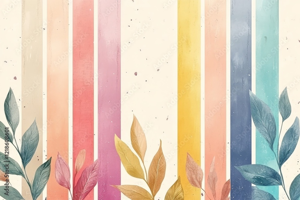 Poster abstract design featuring colorful stripes and botanical elements suitable for modern decor or artis