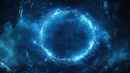 Obraz premium Glowing blue energy ring in cosmic nebula.