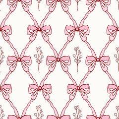 bow pattern seamless, vintage flowers, Vintage Retro Pink Seamless Pattern, Pink Vintage Coquette valentine seamless file, Retro Pink seamless file, Retro coquette Digital wallpaper, ribbon background