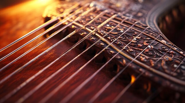 Intricate Details Of A Beautifully Crafted Stringed Instrument