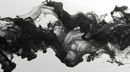 A set of abstract black marble and epoxy textures on a pristine white background, generative ai