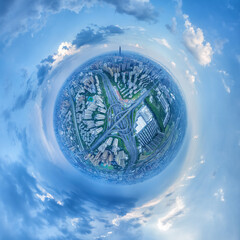 little planet image of city interchange in Chengdu