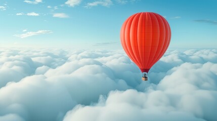 Fototapeta premium Red Balloon Drifts In A Cloudscape With Calmness.