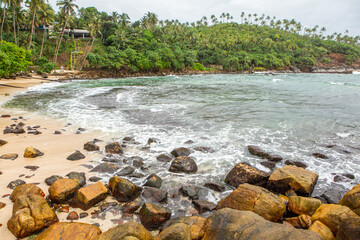 Surfing Paradise and golden beach in Weligama coast of Indian ocean in Sri Lanka. A favorite...
