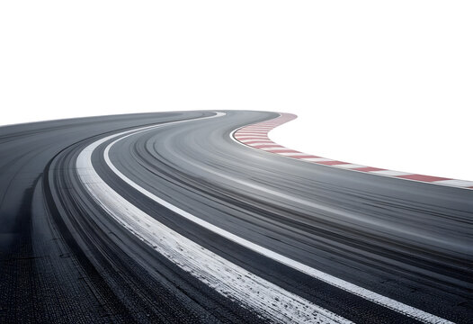 sport race track road with sharp curve and skid marks isolated on transparent background png