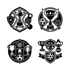 Obraz premium set of shields, Sports Trophy Icon Set - Monochrome Vector Design Collection