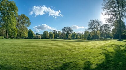Obraz premium Sunny Green Park Landscape with Lush Grass and Trees