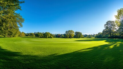 Obraz premium Serene Sunny Park Landscape with Lush Green Grass