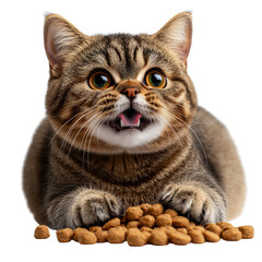 Obraz premium Playful cat with food on a transparent background cute animal indoor close-up