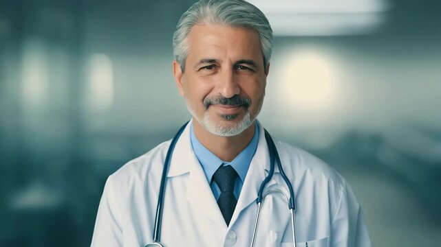 Confident Senior Doctor in a Modern Hospital Setting with a Stethoscope