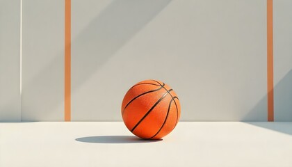 Fototapeta premium Minimalist basketball scene with orange and white court backdrop