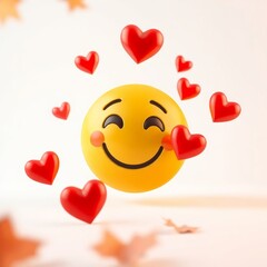 3d smiley face. emoticon smile with heart isolated on white background