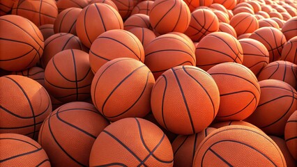 Obraz premium Pile of basketballs stacked together in vibrant orange hues