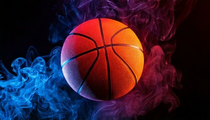 Fototapeta premium Basketball surrounded by dramatic red and blue smoke effects