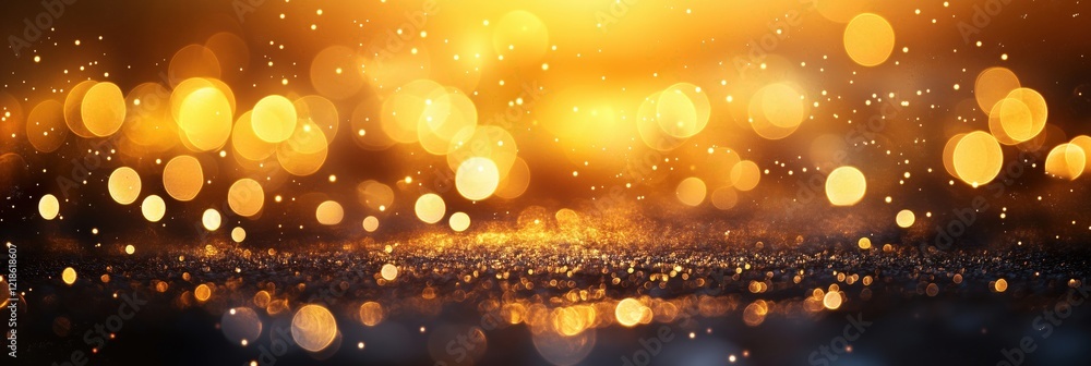 Poster golden bokeh lights shimmering in soft focus, creating a magical atmosphere with warm hues and spark
