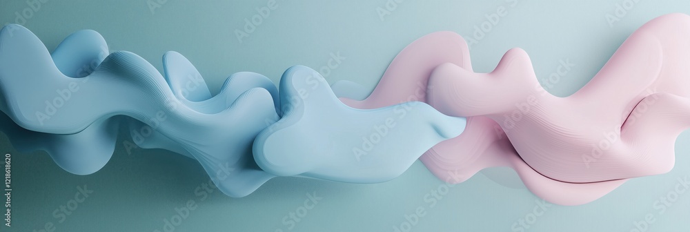 Poster abstract fluid shapes in blue and pink tones creating a modern artistic design, showcasing smooth cu