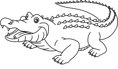 Crocodile cartoon line art for coloring book pages