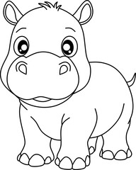 Hippopotamus cartoon line art for coloring book pages
