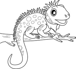 Iguana cartoon line art for coloring book pages