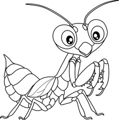 Mantis cartoon line art for coloring book pages