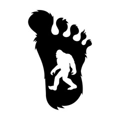 Bigfoot, yeti, sasquatc in footprint svg cut file. Isolated vector illustration.