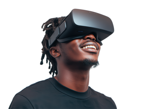 Isolated Man Wearing VR Headset